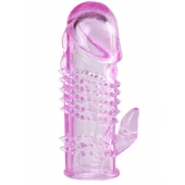 Розовая  гелевая насадка с клиторальным отростком - 13,5 см. - Toyfa Basic - в Симферополе купить с доставкой