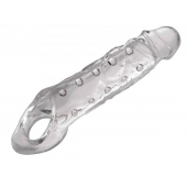 Прозразная закрытая насадка на пенис с поддержкой мошонки Clearly Ample Penis Enhancer - 22 см. - XR Brands - в Симферополе купить с доставкой
