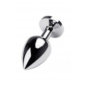 Серебристая коническая анальная пробка с красным кристаллом - 8 см. - ToyFa - купить с доставкой в Симферополе