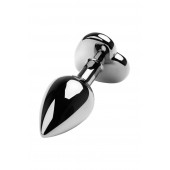 Серебристая коническая анальная пробка с красным кристаллом-сердечком - 7 см. - ToyFa - купить с доставкой в Симферополе