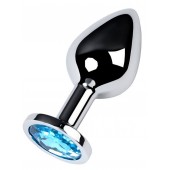 Серебристая конусовидная анальная пробка с голубым кристаллом - 8 см. - ToyFa - купить с доставкой в Симферополе