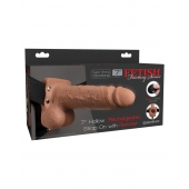 Кофейный перезаряжаемый вибрострапон 7  Hollow Rechargeable Strap-on with Balls - 20,3 см. - Pipedream - купить с доставкой в Симферополе