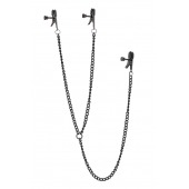 Черные зажимы на соски и клитор на цепочке DELUXE NIPPLE   CLIT CLAMPS - Dream Toys - купить с доставкой в Симферополе