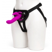 Лиловый страпон Rechargeable Vibrating Strap-On Harness Set - 17,6 см. - Happy Rabbit - купить с доставкой в Симферополе