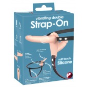 Телесный двойной вибрострапон с вибрацией Vibrating Double Strap-On - 15 см. - Orion - купить с доставкой в Симферополе