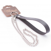 Серебристый металлический поводок с кожаной черной ручкой - 80 см. - Crazy Handmade - купить с доставкой в Симферополе