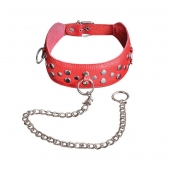 Красный кожаный ошейник с карабином и поводком - Sitabella - купить с доставкой в Симферополе