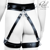 Черный кожаный пояс с гартерами - S-M - Notabu - купить с доставкой в Симферополе