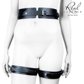 Черный кожаный пояс с гартерами - S-M - Notabu - купить с доставкой в Симферополе