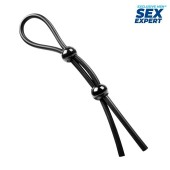 Черное силиконовое лассо с двумя шариками для утяжки - Sex Expert - в Симферополе купить с доставкой