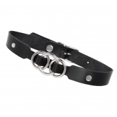 Черный кожаный ошейник со связанными кольцами - Pecado - купить с доставкой в Симферополе