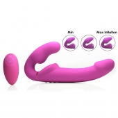 Розовый безремневой страпон с вибрацией и функцией расширения Inflatable Ergo-Fit Strapless Strap-On - XR Brands - купить с доставкой в Симферополе