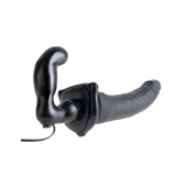 Черный страпон с вагинальной пробкой Deluxe Vibrating Penetrix Strap-On - 19 см. - Pipedream - купить с доставкой в Симферополе