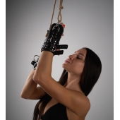 Черные высокие кожаные наручники для подвешивания - Crazy Handmade - купить с доставкой в Симферополе