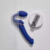 Синий безремневой страпон Multi Orgasm Bendable Strap-On size XL с клиторальной стимуляцией - Strap-on-me - купить с доставкой в Симферополе