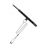 Черный узкий однослойный ошейник с серебристым поводком-цепочкой - Pecado - купить с доставкой в Симферополе