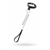 Черный узкий однослойный ошейник с серебристым поводком-цепочкой - Pecado - купить с доставкой в Симферополе