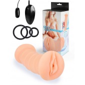 Телесный двусторонний мастурбатор с вибропулей и эрекционными кольцами в комплекте - Sexy Girl - в Симферополе купить с доставкой