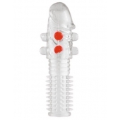 Гелевая прозрачная насадка с шариками и шипами - 14 см. - Toyfa Basic - в Симферополе купить с доставкой