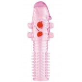 Гелевая розовая насадка с шариками и шипами - 14 см. - ToyFa - в Симферополе купить с доставкой