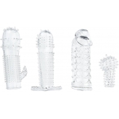 Набор из 4 насадок на член Pleasured Penis Enhancement Sleeve 4 Pack - XR Brands - в Симферополе купить с доставкой