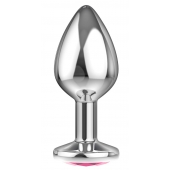 Большая серебристая анальная пробка Diamond Pink Sparkle Large с розовым кристаллом - 8 см. - Lola Games - купить с доставкой в Симферополе