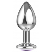 Малая серебристая анальная пробка Diamond Purple Sparkle Small с фиолетовым кристаллом - 7 см. - Lola Games - купить с доставкой в Симферополе