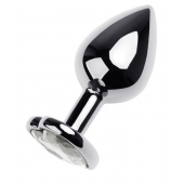 Серебристая анальная пробка с прозрачным кристаллом-сердцем - 8 см. - ToyFa - купить с доставкой в Симферополе