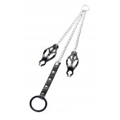 Черно-серебристые зажимы для сосков с кольцом для пениса TOYFA Metal - ToyFa - купить с доставкой в Симферополе