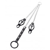 Черно-серебристые зажимы для сосков с кольцом для пениса TOYFA Metal - ToyFa - купить с доставкой в Симферополе