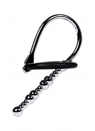 Серебристый уретральный плаг-бусины TOYFA Metal с мягким фиксириющим кольцом - ToyFa - купить с доставкой в Симферополе