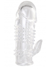 Прозрачная гелевая насадка с шипами и клиторальным отростком - 13 см. - Toyfa Basic - в Симферополе купить с доставкой