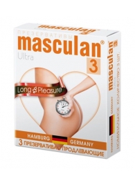 Розовые презервативы Masculan Ultra Long Pleasure с колечками, пупырышками и продлевающим эффектом - 3 шт. - Masculan - купить с доставкой в Симферополе