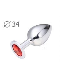 Коническая серебристая анальная втулка с красным кристаллом - 8,2 см. - Anal Jewelry Plug - купить с доставкой в Симферополе