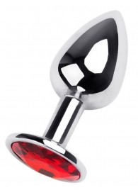 Маленькая коническая серебристая анальная пробка с красным кристаллом - 7 см. - ToyFa - купить с доставкой в Симферополе