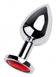 Серебристая коническая анальная пробка с красным кристаллом - 8 см. - ToyFa - купить с доставкой в Симферополе