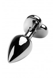 Серебристая коническая анальная пробка с красным кристаллом-сердечком - 7 см. - ToyFa - купить с доставкой в Симферополе