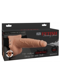 Телесный полый страпон с имитацией эякуляции 7.5  Hollow Squirting Strap-On with Balls Flesh - 21,6 см. - Pipedream - купить с доставкой в Симферополе