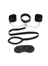 Чёрный ошейник с наручниками и поводком Collar Cuffs   Leash Set - Lux Fetish - купить с доставкой в Симферополе