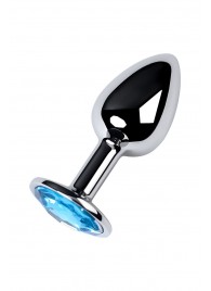 Серебристая конусовидная анальная пробка с голубым кристаллом - 7 см. - ToyFa - купить с доставкой в Симферополе