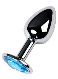 Серебристая конусовидная анальная пробка с голубым кристаллом - 7 см. - ToyFa - купить с доставкой в Симферополе