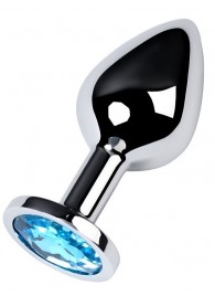 Серебристая конусовидная анальная пробка с голубым кристаллом - 8 см. - ToyFa - купить с доставкой в Симферополе