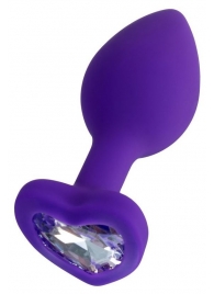 Фиолетовая анальная втулка Diamond Heart с прозрачным кристаллом - 8 см. - ToyFa - купить с доставкой в Симферополе