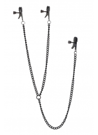 Черные зажимы на соски и клитор на цепочке DELUXE NIPPLE   CLIT CLAMPS - Dream Toys - купить с доставкой в Симферополе