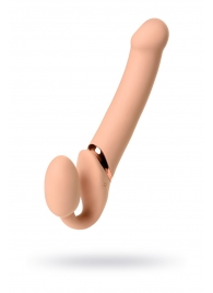 Телесный безремневой вибрострапон Vibrating Bendable Strap-On L - Strap-on-me - купить с доставкой в Симферополе