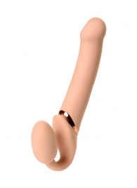 Телесный безремневой вибрострапон Vibrating Bendable Strap-On L - Strap-on-me - купить с доставкой в Симферополе