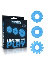 Набор из 3 голубых, светящихся в темноте эрекционных колец Lumino Play - Lovetoy - в Симферополе купить с доставкой