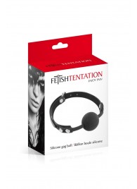 Черный силиконовый кляп-шарик на ремешках - Fetish Tentation - купить с доставкой в Симферополе