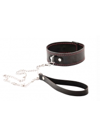 Черный широкий ошейник с красной строчкой и поводком - Crazy Handmade - купить с доставкой в Симферополе