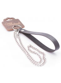 Серебристый металлический поводок с кожаной черной ручкой - 80 см. - Crazy Handmade - купить с доставкой в Симферополе